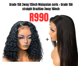 3way 12inch Malaysian curls + 3way straight 16inch - Avum Fashion Haven
