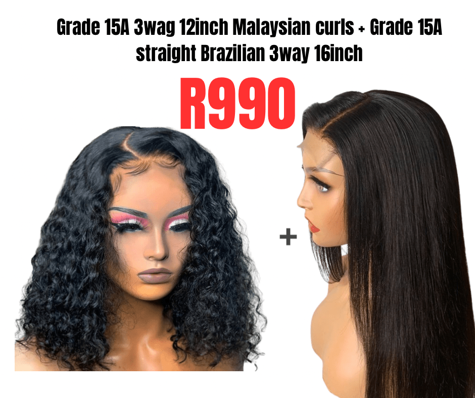 3way 12inch Malaysian curls + 3way straight 16inch - Avum Fashion Haven