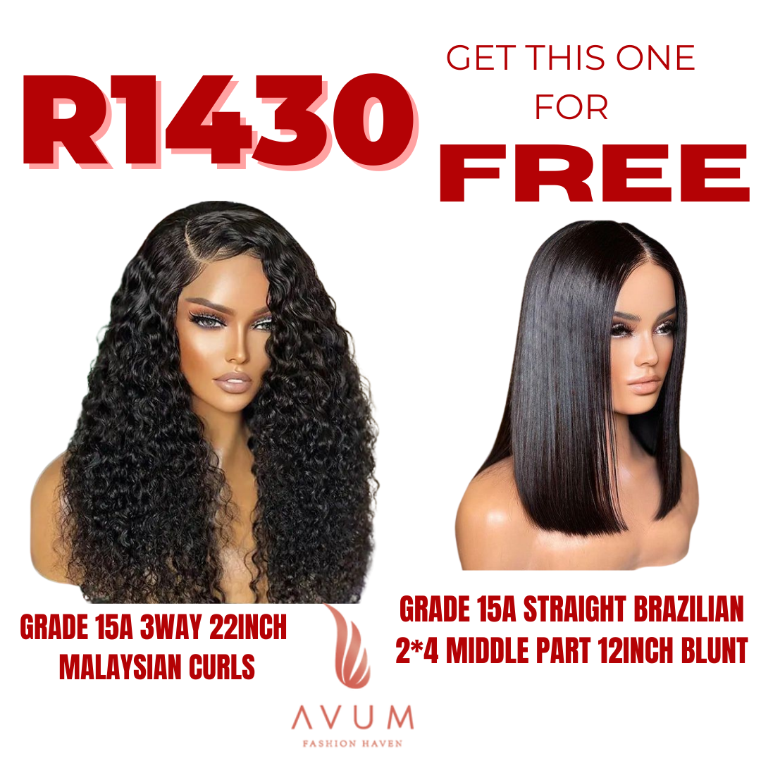 3way 22Inch Malaysian + free middle part straight 12Inch blunt