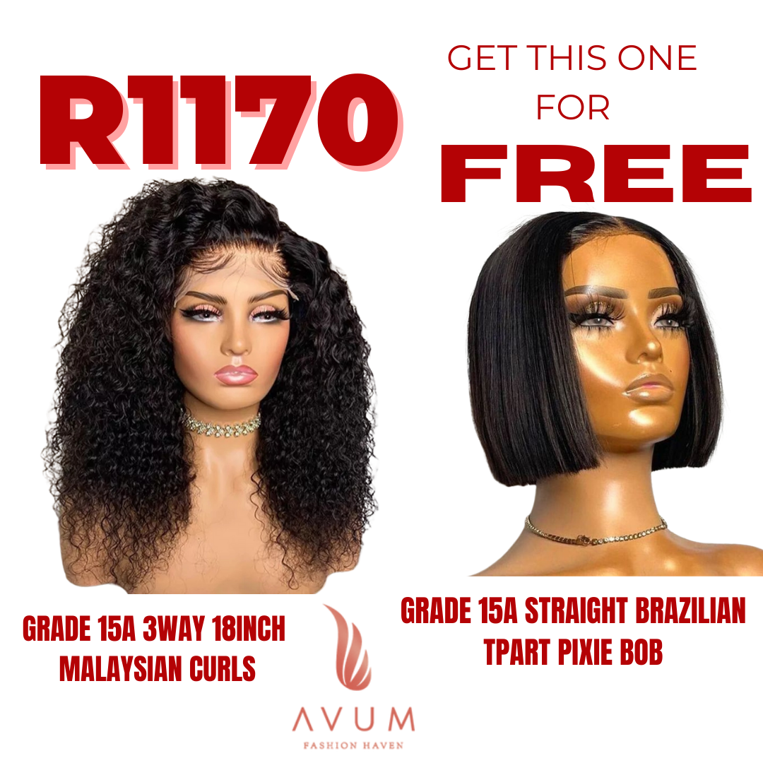 3way 18inch Malaysian + free middle part pixie bob
