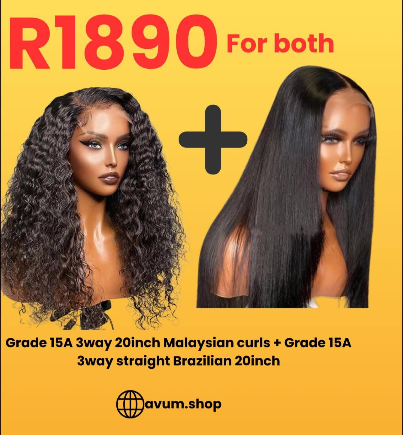 3way 20inch Malaysian curls + 3way straight 20inch