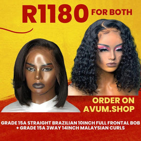 Full frontal 10inch bob + 3way 14inch Malaysian curls - Avum Fashion Haven