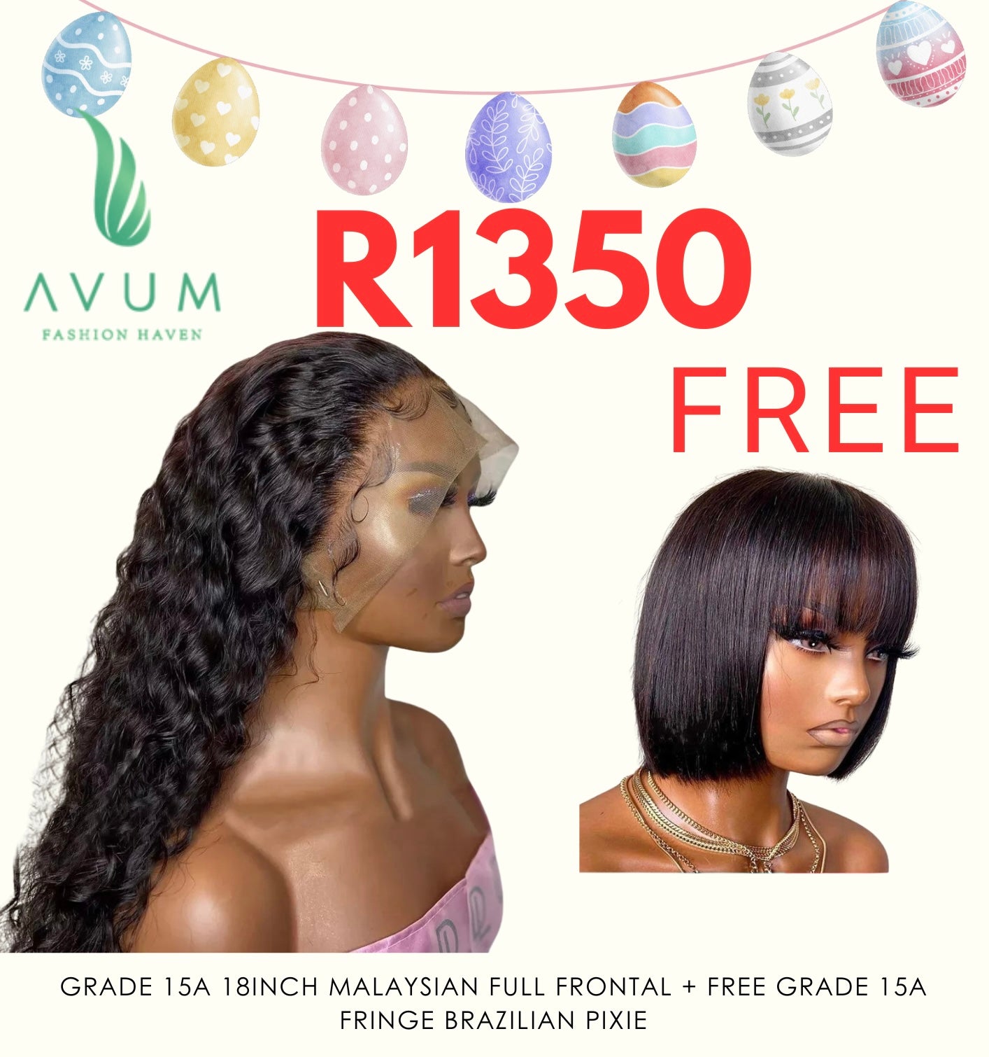 Full frontal 18inch Malaysian curls + free fringe pixie bob - Avum Fashion Haven